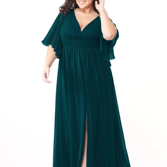 AZAZIE TEMEKA Pine A-Line Ruched Chiffon Bridesmaid Dress A18 - Picture 1 of 5